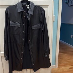 Anne Klein Black Faux Leather Hip-Length Jacket